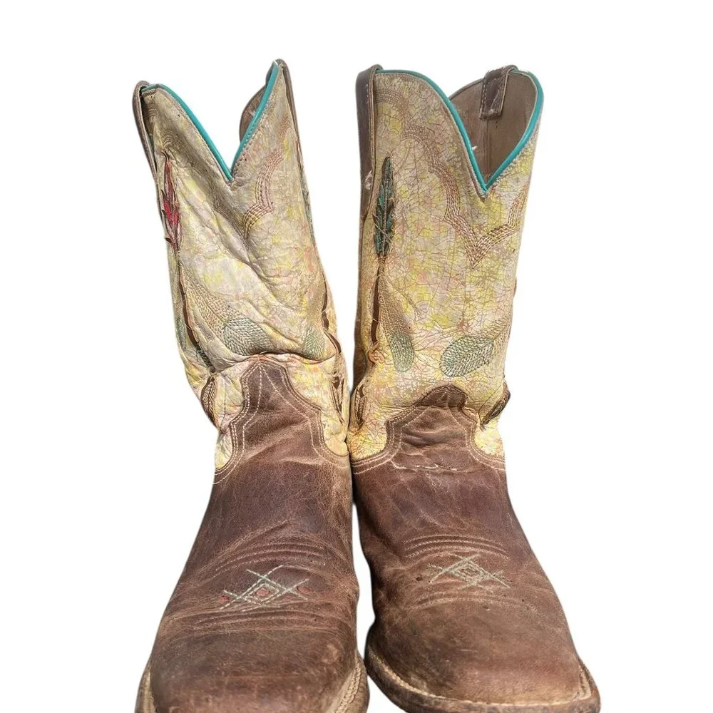 Roper Western Boots Women's Size 7.5 US Arrow Feather Embriodered Tan Leather Th - Picture 3 of 12